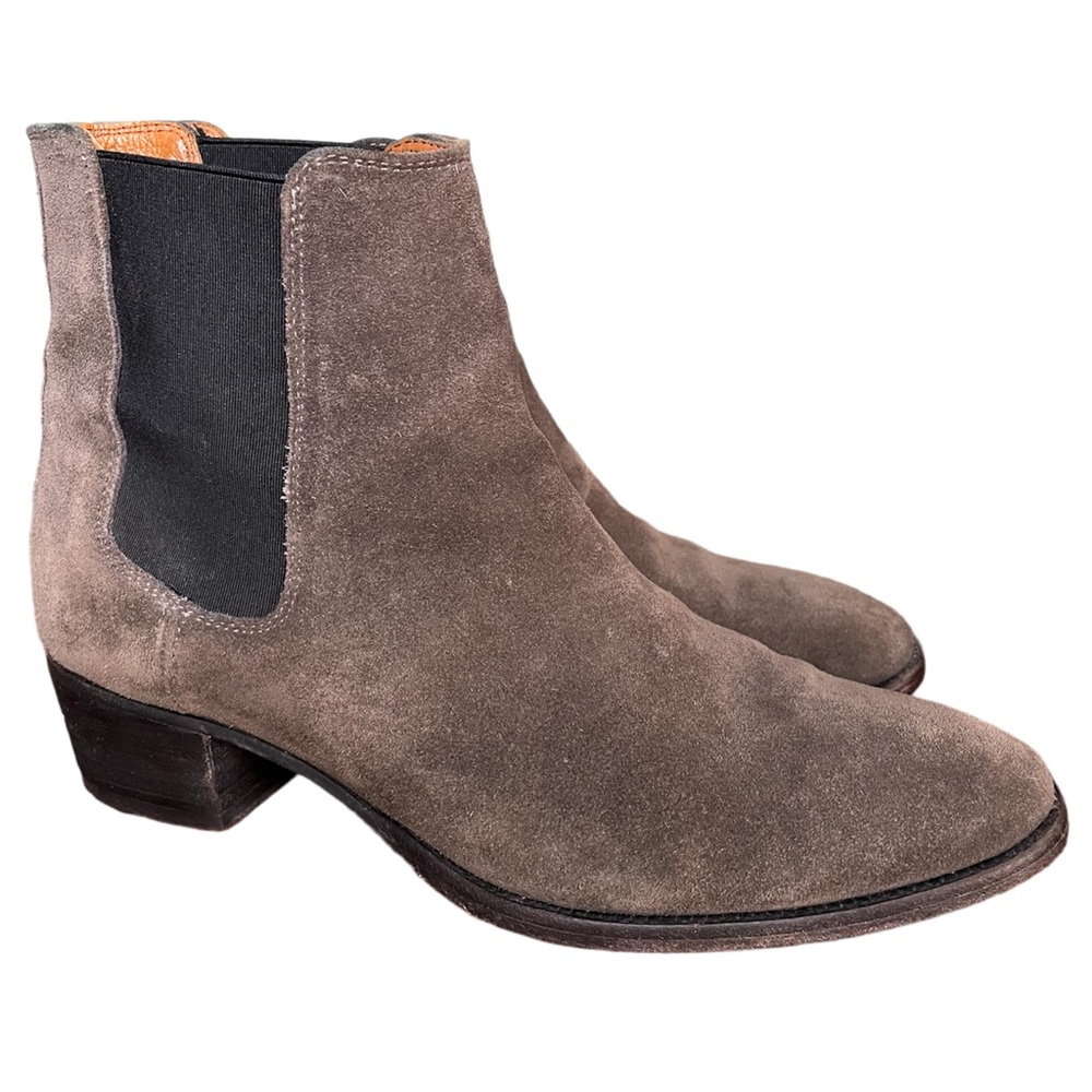 FRYE Dara Smoke Grey Neutral Brown Chelsea Boots Oiled Suede Block Heel Ankle